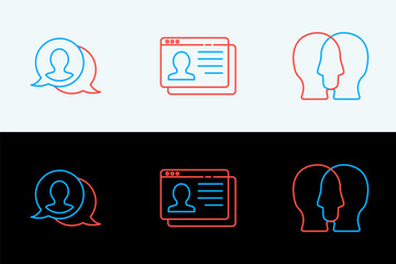 Poster - set line project team base, speech bubble chat and resume icon. vector