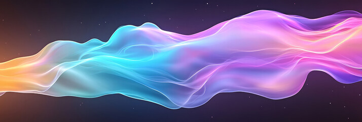 Poster - A rippling stream of glowing purple-blue lines moving fluidly in a midnight setting, capturing