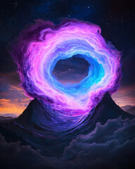 Poster - A swirling stream of bioluminescent purple and cerulean flares, painting fluid arcs against a