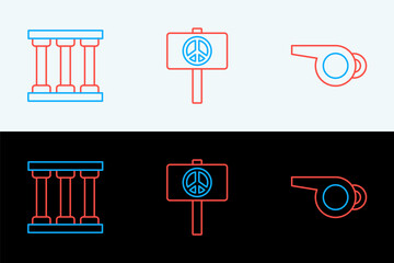 Poster - set line whistle, prison window and peace icon. vector