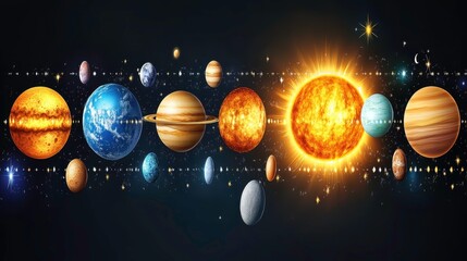 Wall Mural - Exploring the solar system planets and sun in space digital art dark background cosmic perspective