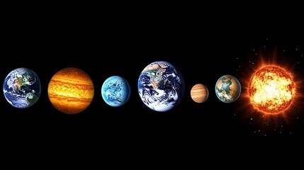 Wall Mural - Exploring the solar system planets and the sun in a cosmic journey outer space digital art aerial view