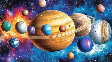 Wall Mural - Exploring celestial wonders outer space digital art cosmic environment wide perspective universe concepts
