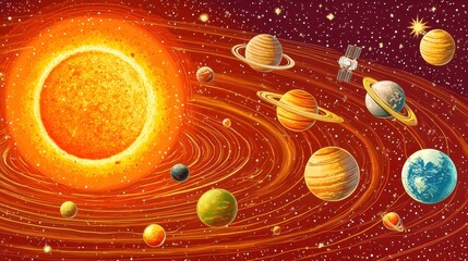 Wall Mural - Exploring the solar system planets sun space scene cosmic environment digital art perspective