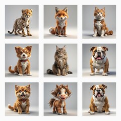 Poster - A grid of nine squares displays diverse, cartoonish animals.  Each square features a different cute animal portrait against a plain background.