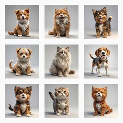 Aufkleber - Nine cute animal portraits in a grid. Mostly dogs and some cats are sitting in a studio setting with a plain background.