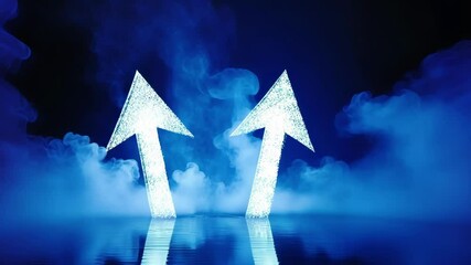 Poster - Two glowing pixelated arrows are pointing upwards, emerging from a cloud of smoke, symbolizing success, growth, and positive momentum in business and finance