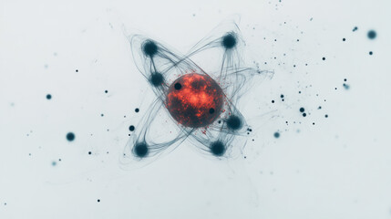 Aufkleber - A surreal atomic arrangement showcasing a luminous scarlet core suspended inside multiple