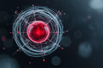 Aufkleber - A captivating 3D illustration of a futuristic atom, each transparent ring reflecting the vivid glow