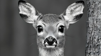 Wall Mural - Young deer portrait, forest background, wildlife, nature