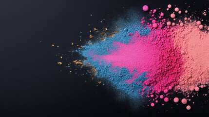 Fototapete - A dramatic arrangement of finely milled powders in sapphire blue, scarlet red, bubblegum pink, and