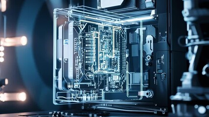 Poster - complex holographic circuit board emitting light, showcasing advanced technology and innovation with