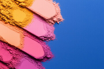 Aufkleber - A textured still life of color-blocked powders in cobalt blue, cranberry red, soft pink, and