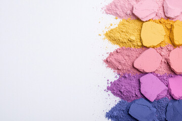 Aufkleber - A textured still life of color-blocked powders in cobalt blue, cranberry red, soft pink, and