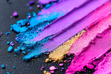 Aufkleber - A close-up shot spotlighting the granularity of vibrant eyeshadows, with ultramarine, crimson, pale