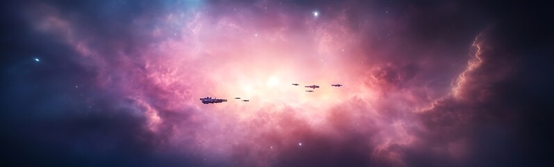 Aufkleber - Vivid cosmic scene with swirling colors and distant stars in a nebula.