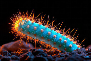 Aufkleber - A striking macro shot of a turquoise-hued cactus stem, showcasing glimmering gold spines and rocky