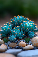 Aufkleber - A richly colored cactus combining teal tones and bright gold spines, planted in a miniature rock