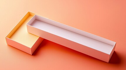 Poster - Empty pastel boxes on coral background; packaging mockup