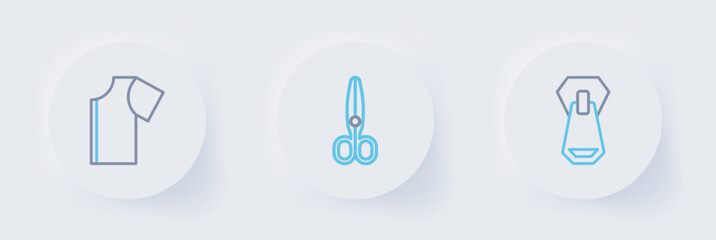 Poster - Set line Zipper, Scissors and Sewing pattern icon. Vector