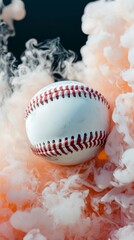 Wall Mural - White Baseball in Orange and White Smoke