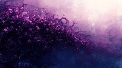 Wall Mural - Ethereal purple flowers softly bloom in dreamy light a captivating fantasy scene. AI Generated