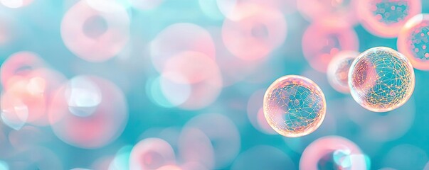 Aufkleber - Marine life microscopic idea. Colorful microscopic image of cells in a vibrant, abstract background.