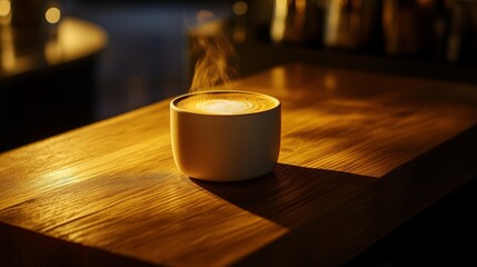 Wall Mural - Golden Hour Latte: Warm Embrace in a Cozy Cafe