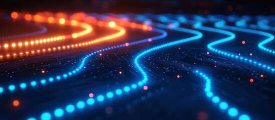 Poster - Vibrant Waves of Light in Blue and Orange Create Stunning Visual Effects