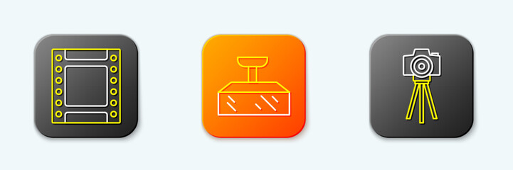 Poster - set line camera roll cartridge, softbox light and photo camera icon. vector