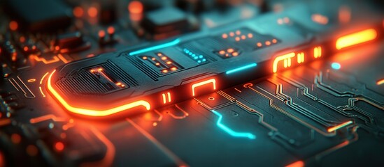 Poster - Futuristic Circuit Board with Neon Accents and High-Tech Design
