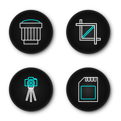 Poster - set line sd card, photo camera, picture crop photo and camera lens icon. vector