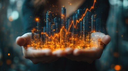 Poster - Creative Concept of Financial Growth with City Skyline in Hands