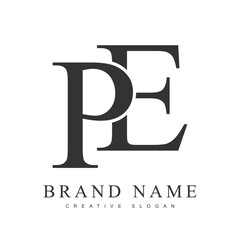 Wall Mural - PE trendy logotype template. Initial letter p and e classic font style. Creative logo for company name or identity.