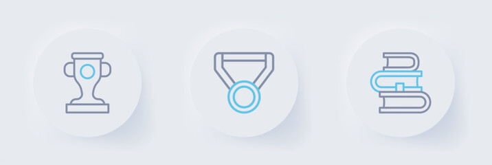 Poster - Set line Book, Medal and Award cup icon. Vector
