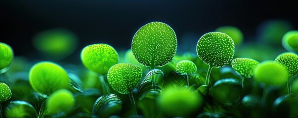 Poster - Marine life microscopic idea. Close-up of vibrant green moss showcasing detailed textures in natural light.