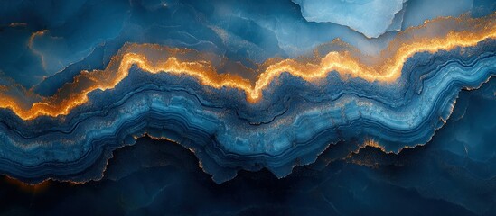 Poster - Vibrant Blue and Gold Abstract Geode Design with Shimmering Texture