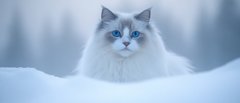 Appreciate the understated majesty of a cat gracefully perched in the middle of a pristine white space. The lighting is artfully balanced, ensuring its whiskers and facial structure receive 
