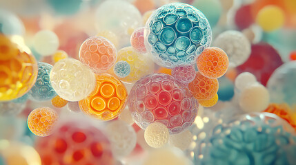 Poster - Colorful balls arranged in a room with vibrant decor and artistic elements for digital art display