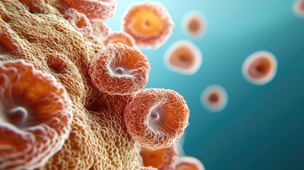 Poster - Coral reefs microscopic concept. Microscopic view of vibrant cells showcasing intricate structures and biology.