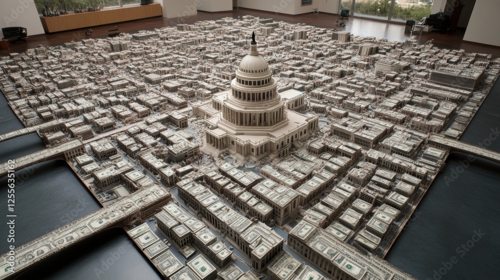 Intricate Model City Layout with Capitol Building Surrounded by ...