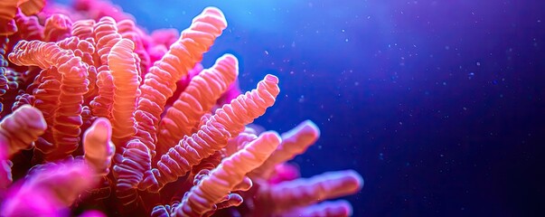 Poster - Coral reefs microscopic concept. Vibrant coral formations in a serene ocean environment showcasing underwater beauty.
