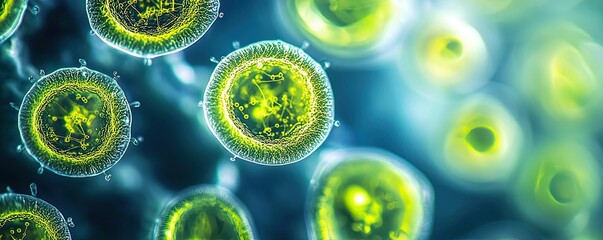 Poster - Marine life microscopic idea. Close-up of vibrant microorganisms highlighting cellular structures and details.