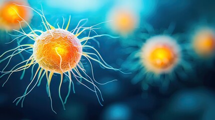 Poster - Marine life microscopic idea. Microscopic view of vibrant cells illustrating cellular activity in a biological setting.