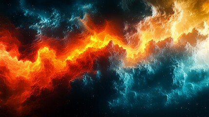 Poster - Fiery, icy cosmic clouds clash; space background; abstract art