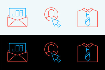 Poster - Set line Tie, Search job and Worker icon. Vector