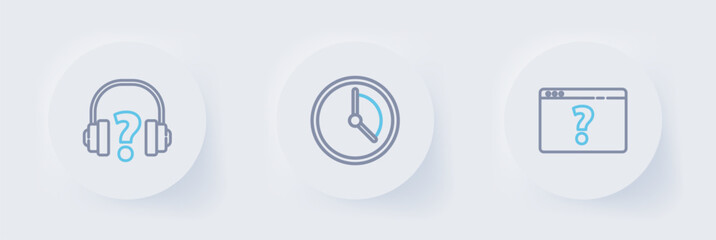 Poster - set line browser with question mark, time management and headphones icon. vector