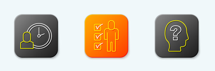 Poster - Set line Work time, Resume and Worker icon. Vector