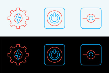 Poster - set line ohmmeter, gear and lightning and power button icon. vector
