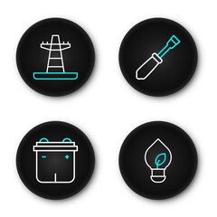 Poster - set line light bulb with leaf, car battery, screwdriver and electric tower line icon. vector